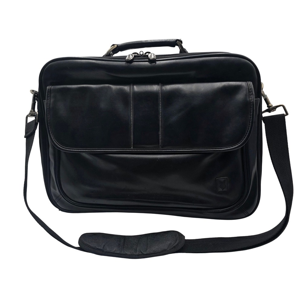Black Faux Leather Laptop Briefcase Messenger Bag Professional Bag 15x12x6in